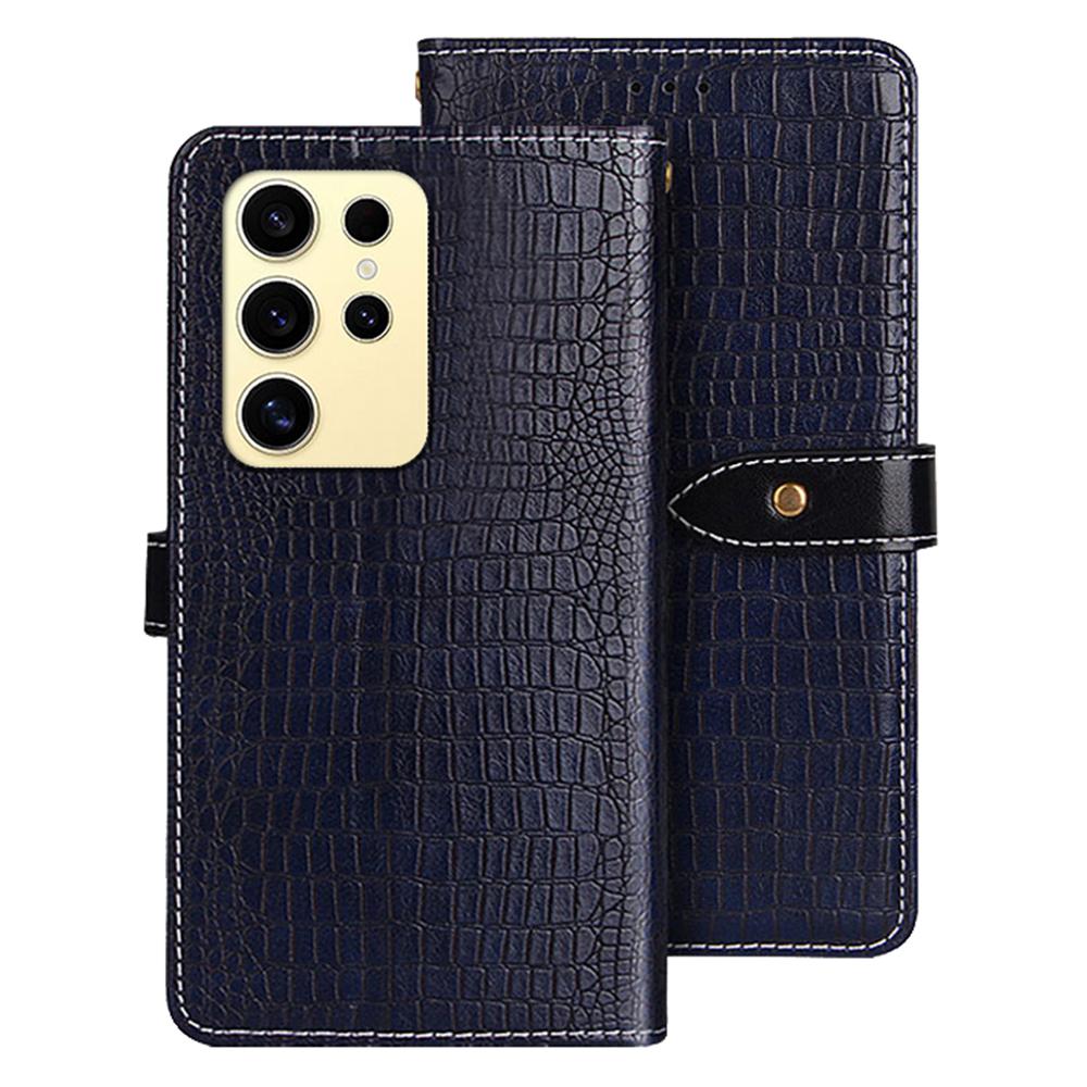 

For Samsung Galaxy S25 Ultra Case Crocodile Texture PU Leather Flip Phone Cover Blue