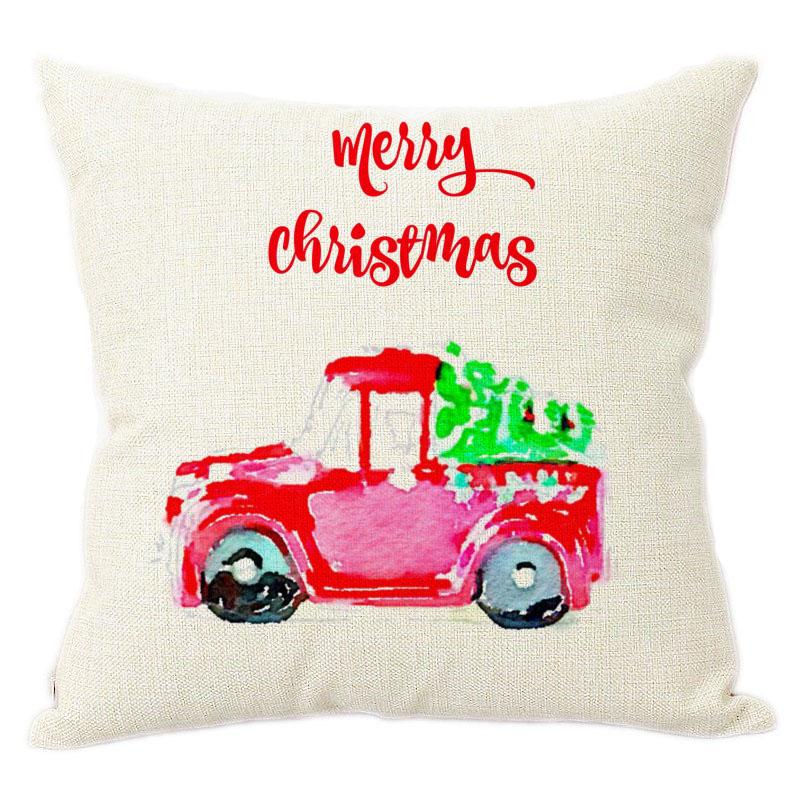 Watercolor Christmas Cars Print Home Decorative Pillow For Sofa Christmas New Year Decoration Cushion Cover Car Pillows Cases