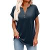 Women's Fashionable Casual Short-sleeved V-neck Button Printed Pullover Top