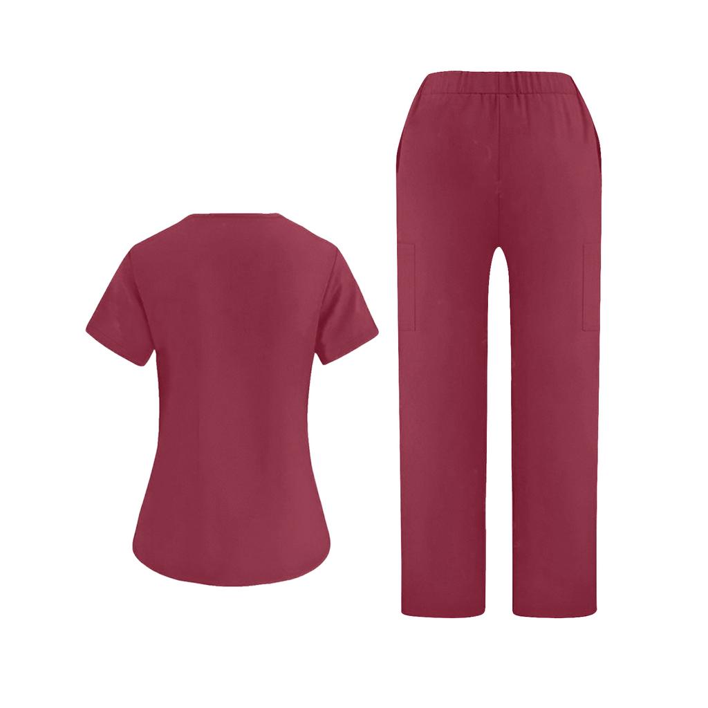 Ladies' Loose And Comfortable V-neck Short Sleeved Workwear With Multiple Pockets Suit Set