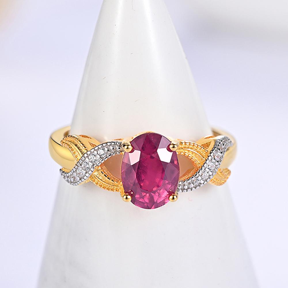 Solitare silver ring with natural filled ruby oval 6*8mm 2ct gemstones fine jewelry for women classic design