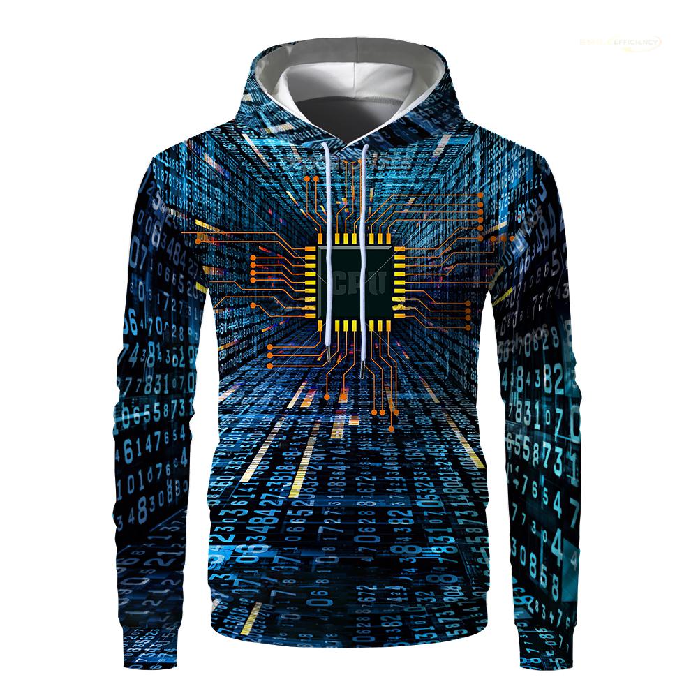 2023 Electronic Chip Pattern Fashion Devil 3D Printing Hoodie Men's Casual Funny Pullover Hip Hop