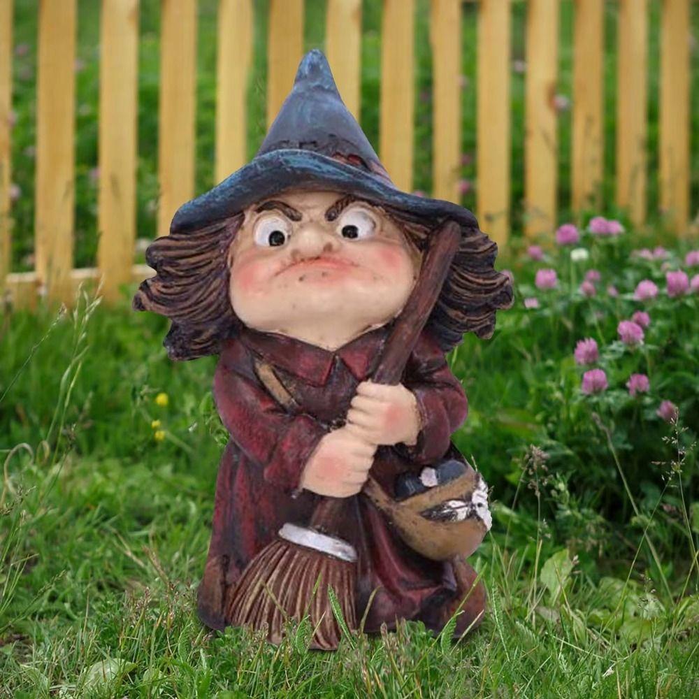 Resin Halloween Witch Sculpture Creative Garden Dwarf Figurine Gnome Statues  Children