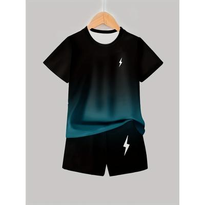 Boys Suit Fashion 3D Printed Casual Pullover Short Sleeve Shorts T Sweatshirt, BoysOutdoor T-Shirt Shorts Set