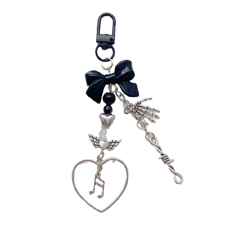 

Colorful Beaded Bowknot Charm Keyring Butterfly Knot Keychain Charm Accessory Decorative Pendant for Bags and Keys чорний