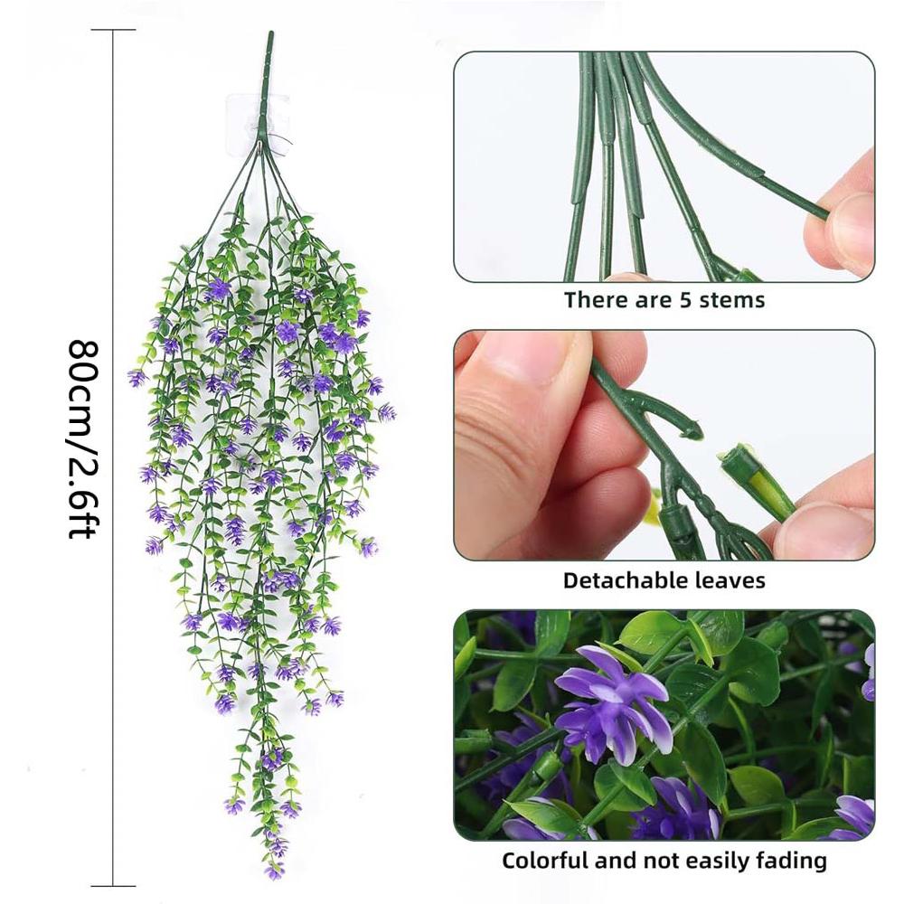 2Pcs Artificial Hanging Flowers,UV-Resistant Fake Hanging Plants Flower Bouquet Hanging Vine Plants Drooping Plants