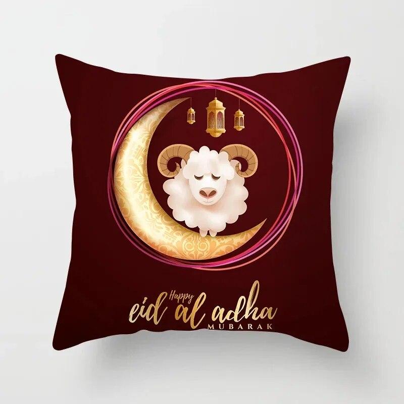 Ramadan Decorative Sheep Pillowcase Eid Mubarak Moon Mosque Cushion Cover Decorative Pillowcase Sofa Living Room Cushion