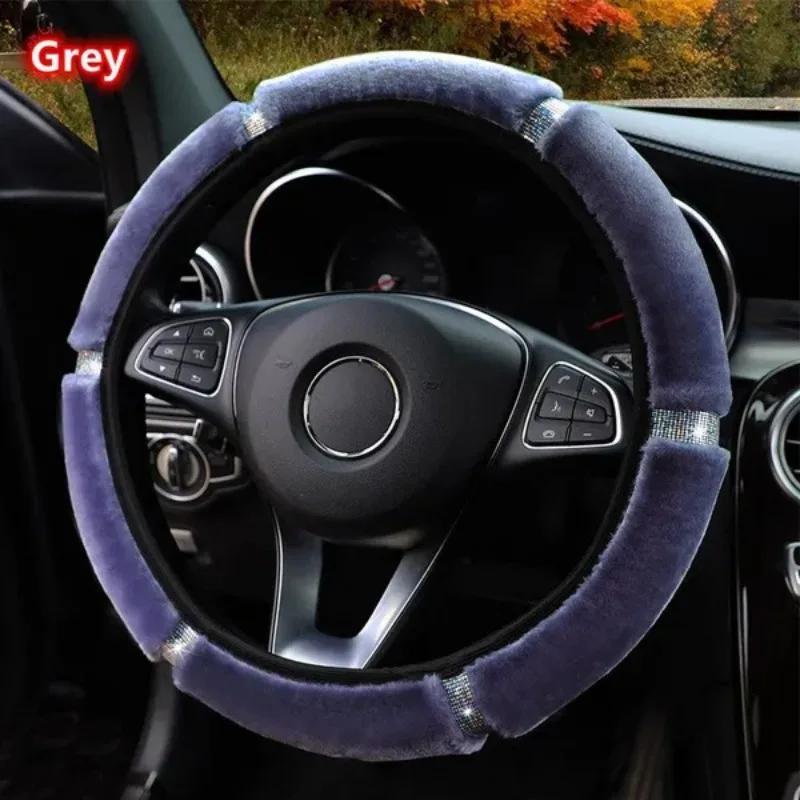 1 buc Husă Volan Auto Universală Moale de Pluș cu Strasuri