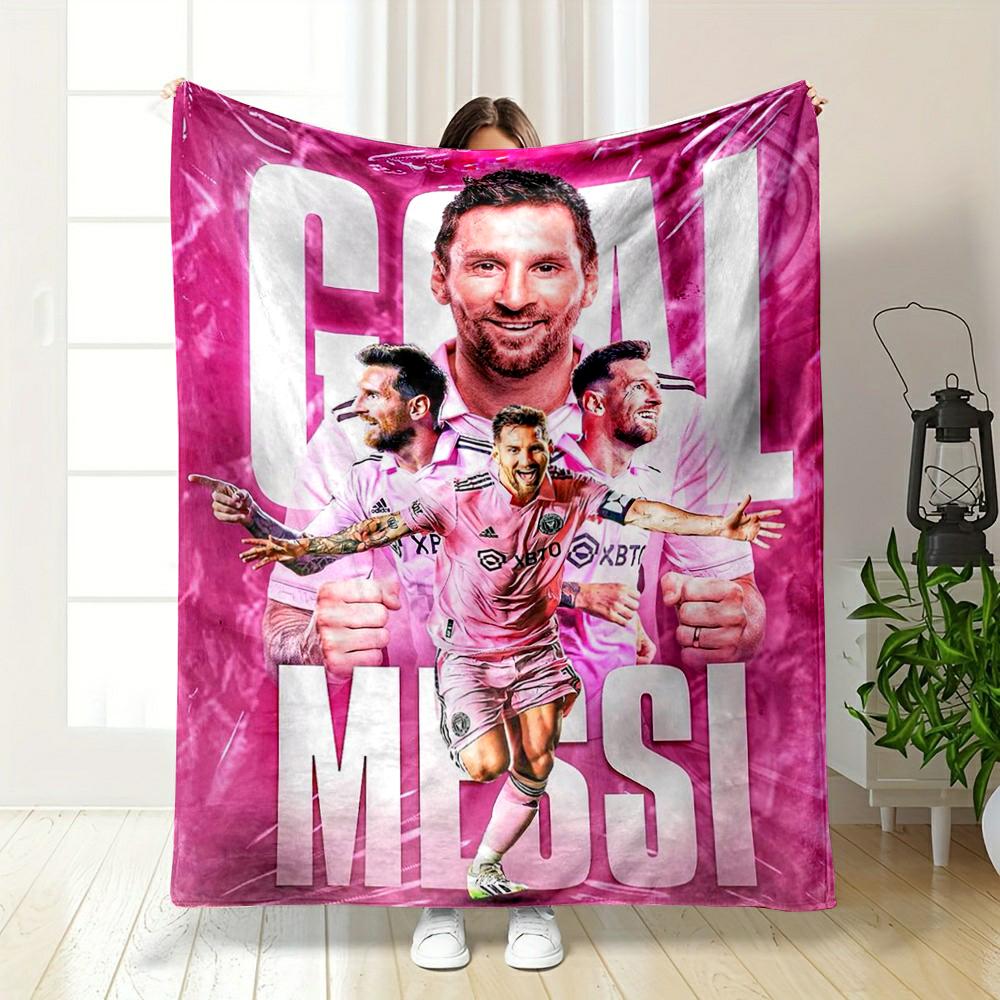 Pink Soccer Star Celebration Art Warm blanket Flannel blanket for bedroom, living room, sofa, and nap sofas.