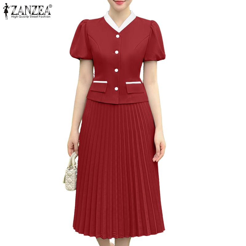 ZANZEA Women Short Sleeve Blouse and Skirts Summer Two Piece Suit Sets