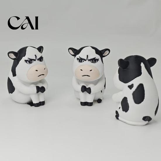 PLA Cow Decoration 3D Printed Dairy Figurine, Cartoon Cattle Statue for Desk Decor, Desktop Mini Sculpture Home Office, Gift Animal Lovers