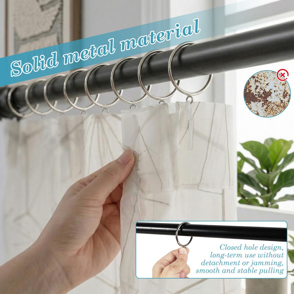 100Pcs Curtain Rings 1.5 Inch/1.8 Inch Metal Drapery Curtain Ring Heavy Duty Drape Ring with Eyelets for Bathroom Shower Curtain