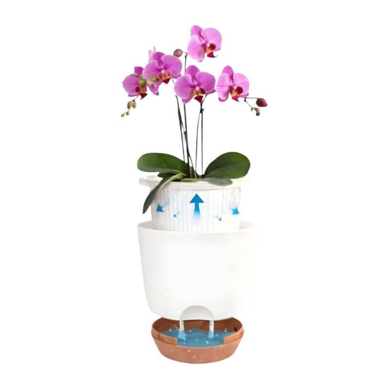 

Two Layer Plastic Pot Set For Flowers Featuring Complete Breathing And Water holding Function