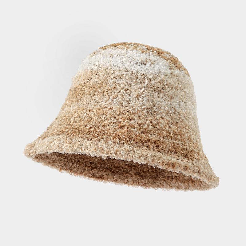 Thermal Hat Children Japanese Retro Contrasting Color Gradual Change Rainbow Knitted Bucket Hat Winter Basin Hat