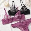 Sexy Spitze Ultradünnes BH-Set für Frauen Mesh Transparente Dessous Französischer Bügel Push-Up-Büstenhalter und Höschen Black Temptation