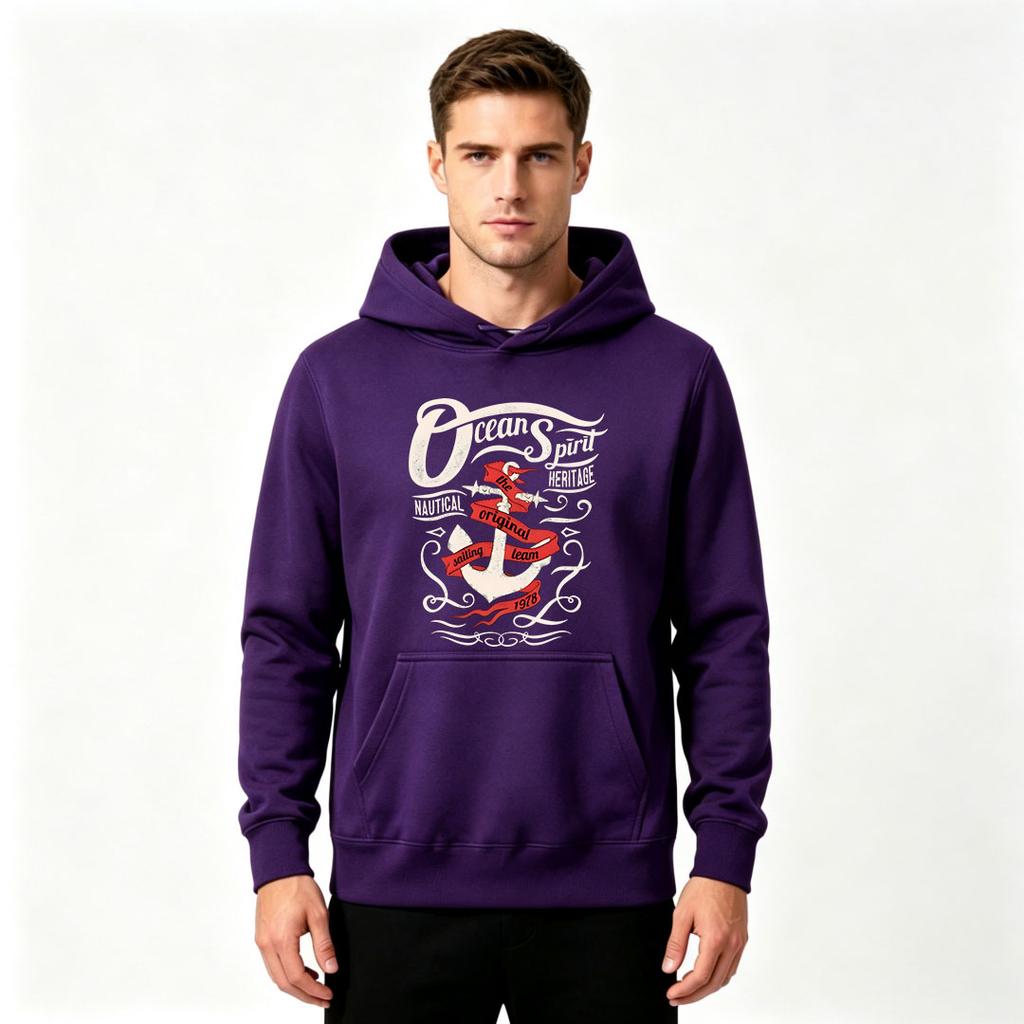 Men's Ocean Spirit Nautical Anchor Print Pullover Hoodie Casual Sailing Team 1978 Graphic Sweatshirt