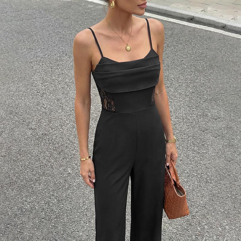 Spring/Summer New Style Lace Patchwork Sheer One-Piece Pants - Solid Color Fashion Elegant Lady's One-Piece Pants