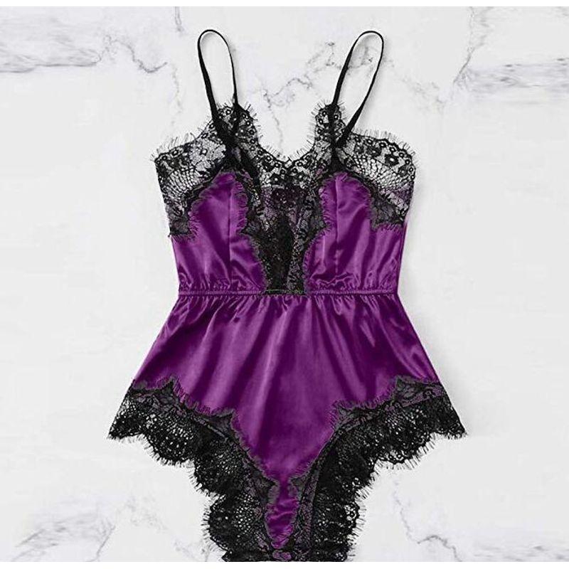 

Женская цельная ночная сорочка нижнее белье женская цельная кружевная ультратонкая пижама Purple M
