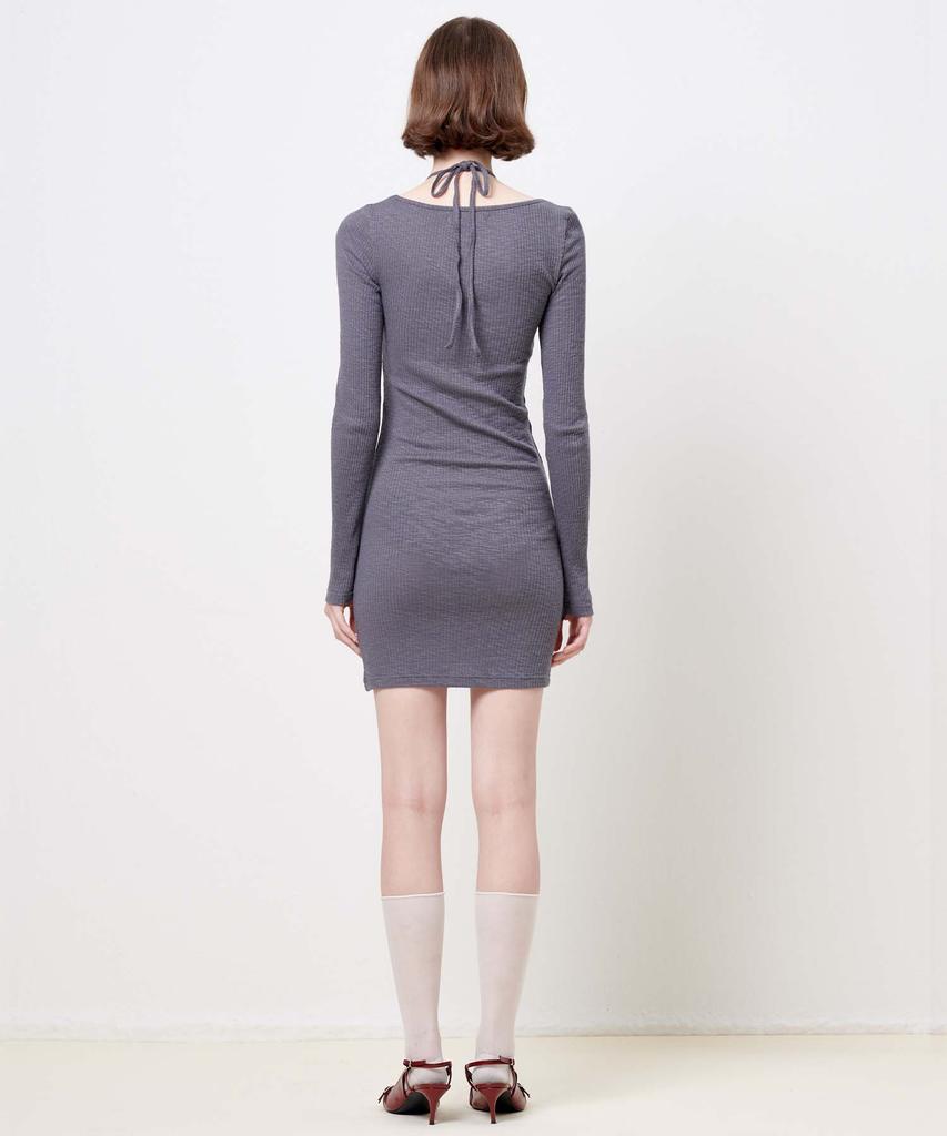 Plack Woman String Double Layered Dress Gray