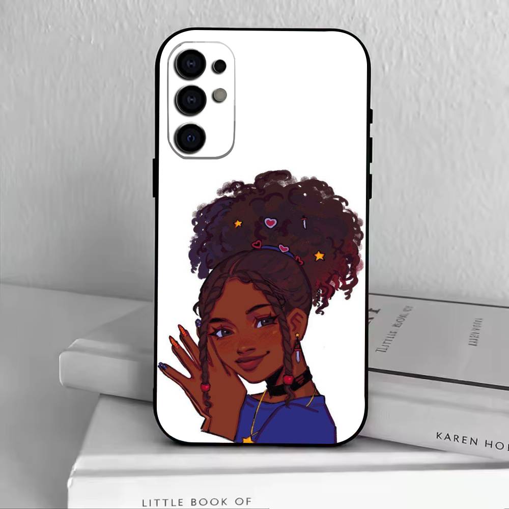 Cartoon Black Girl A-Afro Phone Case Black Silicone Soft For Samsung S25,S24,S21,S22,S23,S30,Ultra,S20,Plus,Fe,Lite