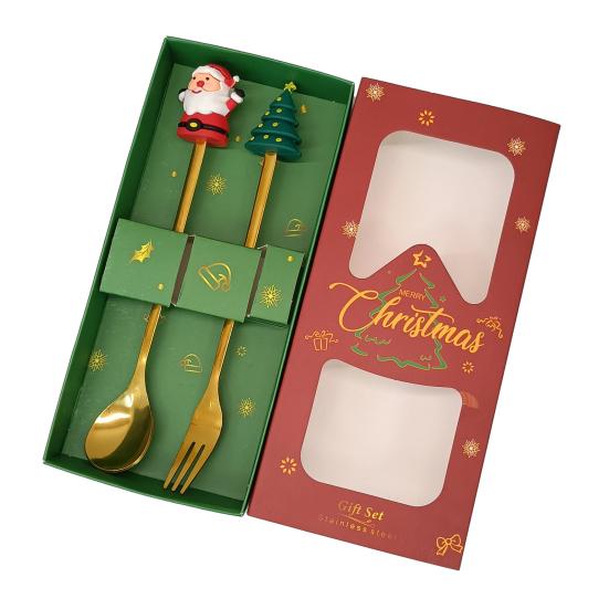 Nerezová vánoční sada lžiček s motivem stromku, Santa Clause a hvězdy, lžičky na míchání kávy, slavnostní kuchyňské náčiní s dárkovou krabičkou