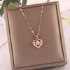 Titanium Steel Smart Ocean Heart Necklace Women'S Light Luxury Simple High-End Micro-Inlaid Zircon Heart Pendant Collarbone Chain