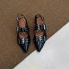 Cowhide version~ Punk hottie fried street niche single shoes women's pointed head willow nails belt buckle versatile casual bag head sandals