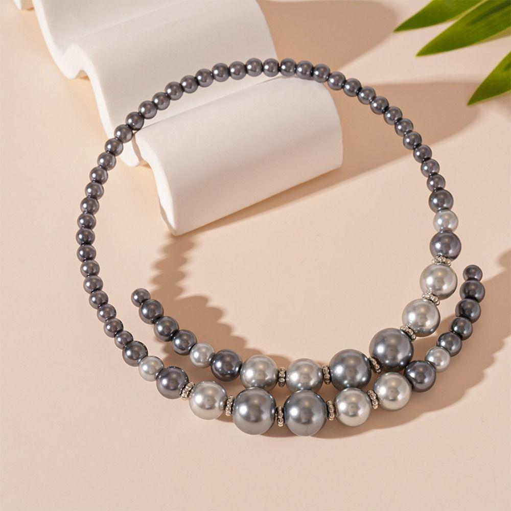 Retro Clavicle Chain Grey Choker Europe America Style Glass Pearl Openning Necklace  Birthday