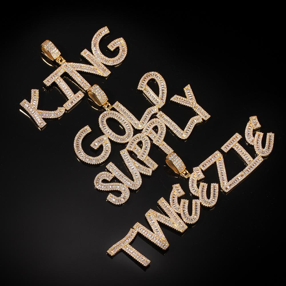THE BLING KING Iced Cubic Zircon Baguettecz Initial Letters Pendant Necklace Words Name With 4mm CZ Tennis Chain Jewelry