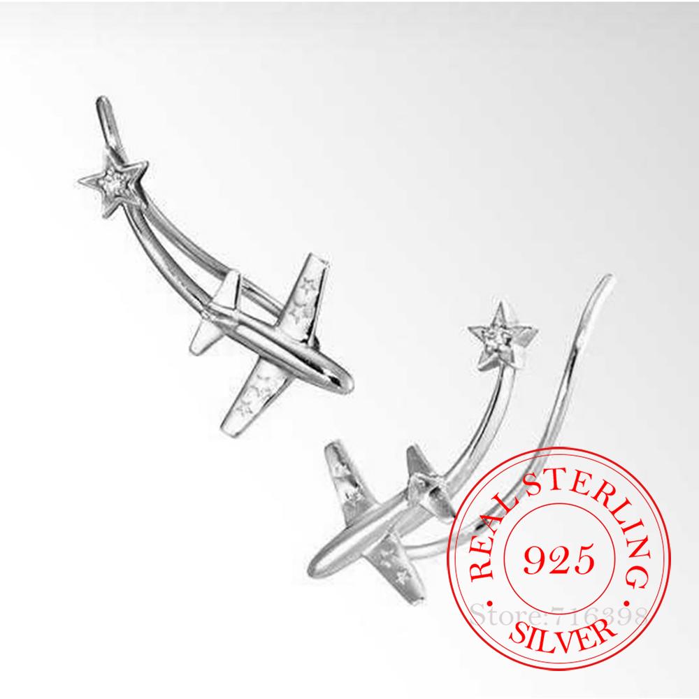925 Sterling Silver Airplane Star Stud Earrings for Women 2025 Fashion Charm Wedding Engagement Party Jewelry
