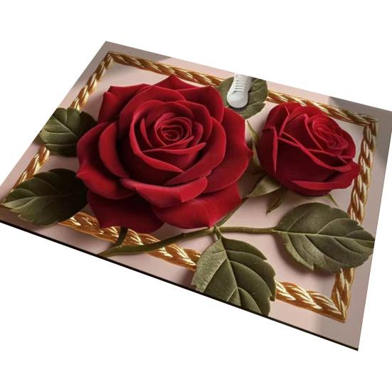 3D Vzor růže Koberec Diatomitový absorpční květinový podlahový rohož Protiskluzový koupelnový kobereček pro vstup Sprcha Kuchyň Prádelna