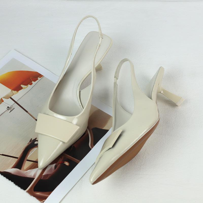 Fashion Summer White Pointed High-heeled Sandals Women Simple Square Buckle Designer Style Lightweight and Elegant Fashion Ladies Shoes