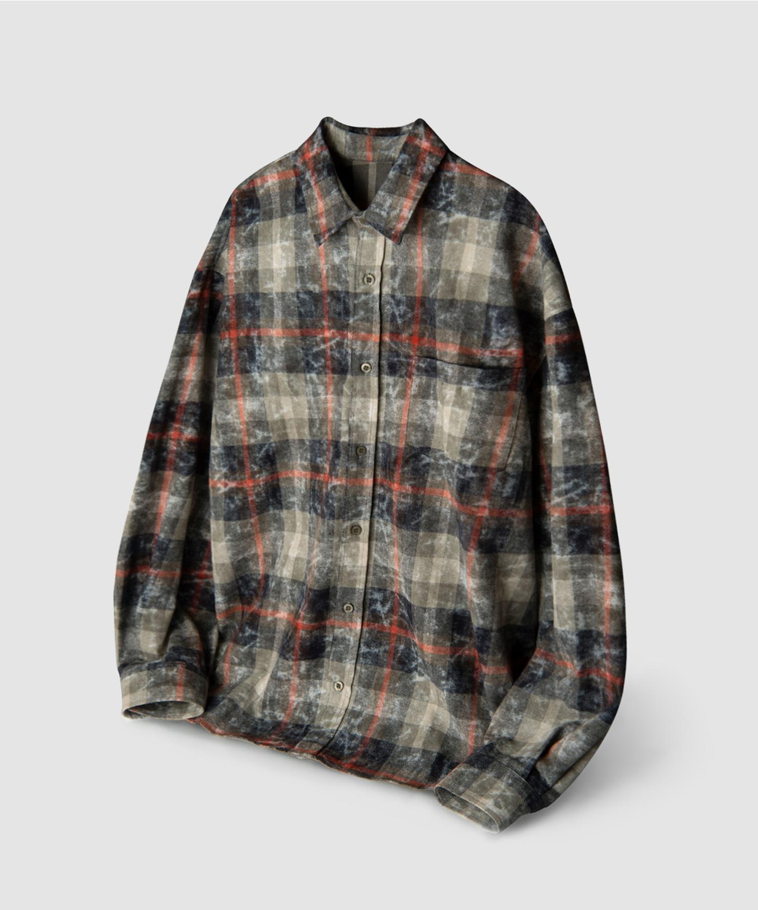 U And Lc Bleach Washed Check Shirt (Smoke Olive) Smoked Olives/L