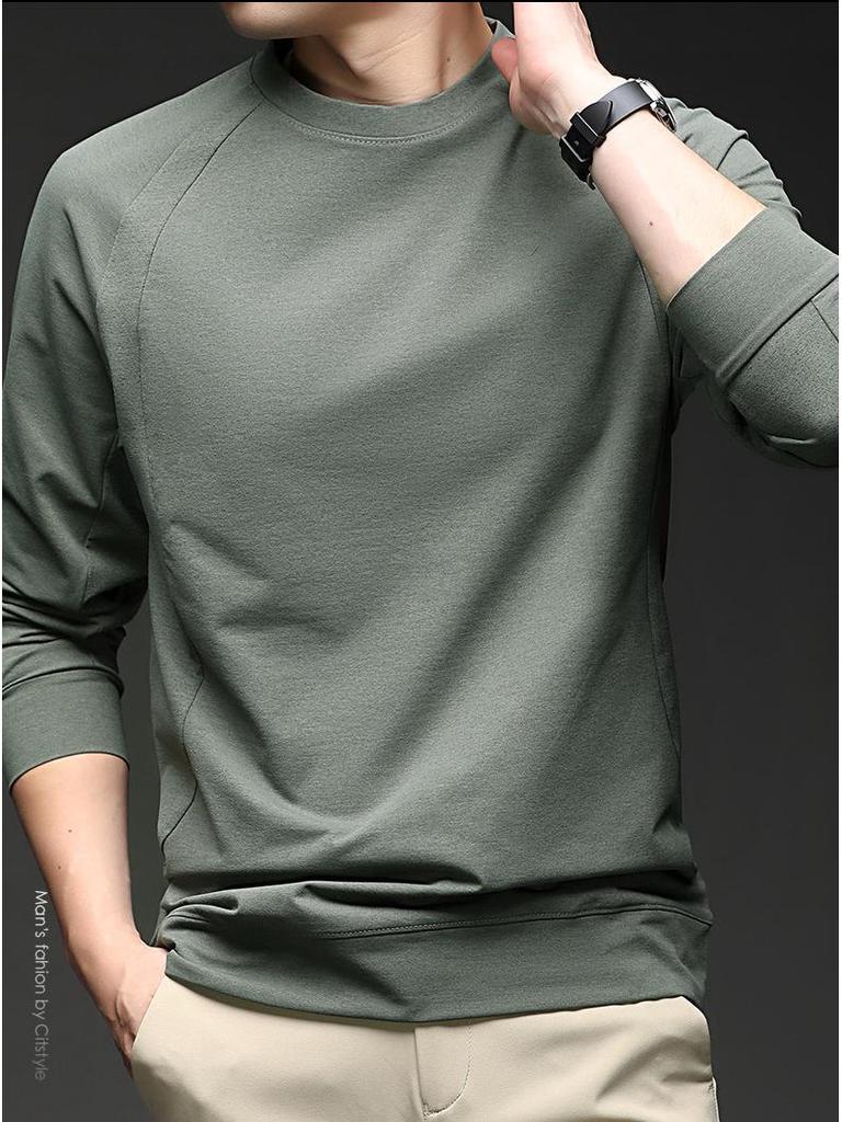 2025 Men's Winter Fleece-Lined Hoodie: Fashionable Casual Round Neck T-Shirt, Warm Base Layer