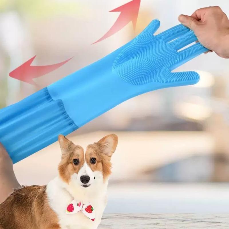 Pet Grooming Cleaning Gloves Dog Cat Bathing Shampoo Glove Pet Extended Anti Bite Soft Silicone Glove Hair Removal Glove