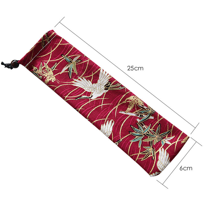Japan Style Cutlery Bag Reusable Travel Drawstring Pouch For Kitchen Tableware Fork Spoon Bamboo Chopsticks Cleaning Brush