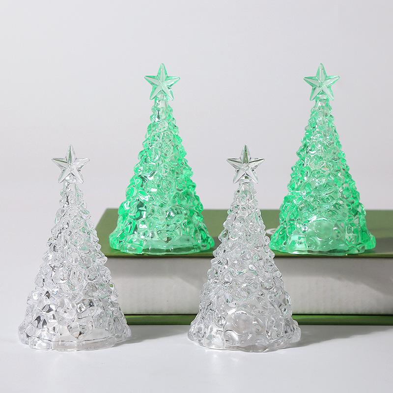 Mini Christmas Tree Night Light Transparent Acrylic Luminous Desktop Decor Small Gift Home Decoration