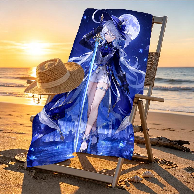 Genshin Impact Print Beach Towel Design, Soft, Lightweight. for Home Bathroom, Spa, Pool, Yoga, Surfing, Camping, Gift for Family, Friend
