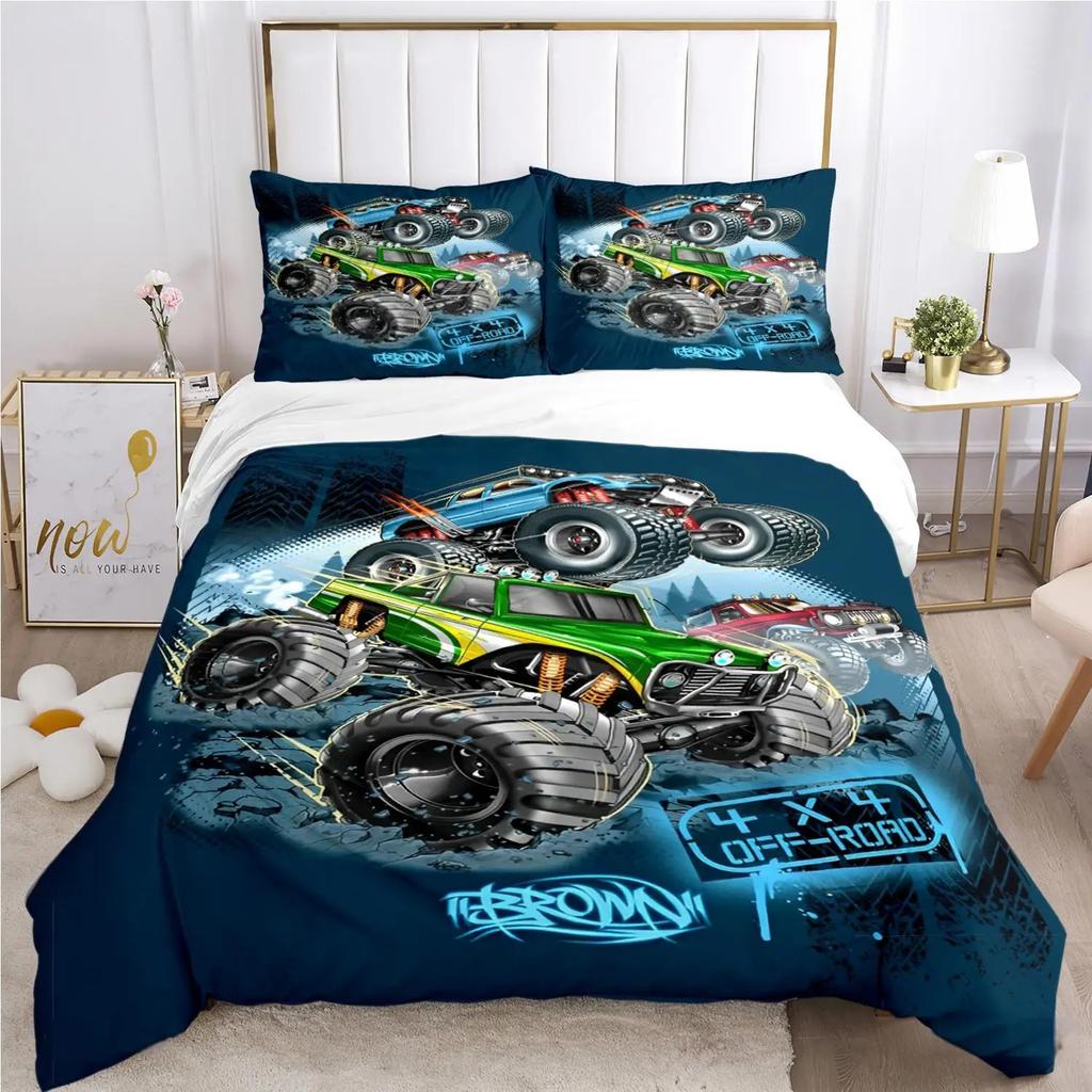 Cartoon Monster Truck All Season Duvet Cover Comforter Bedding Sets Soft Quilt Cover and Pillowcases SingleDoubleQueenKing