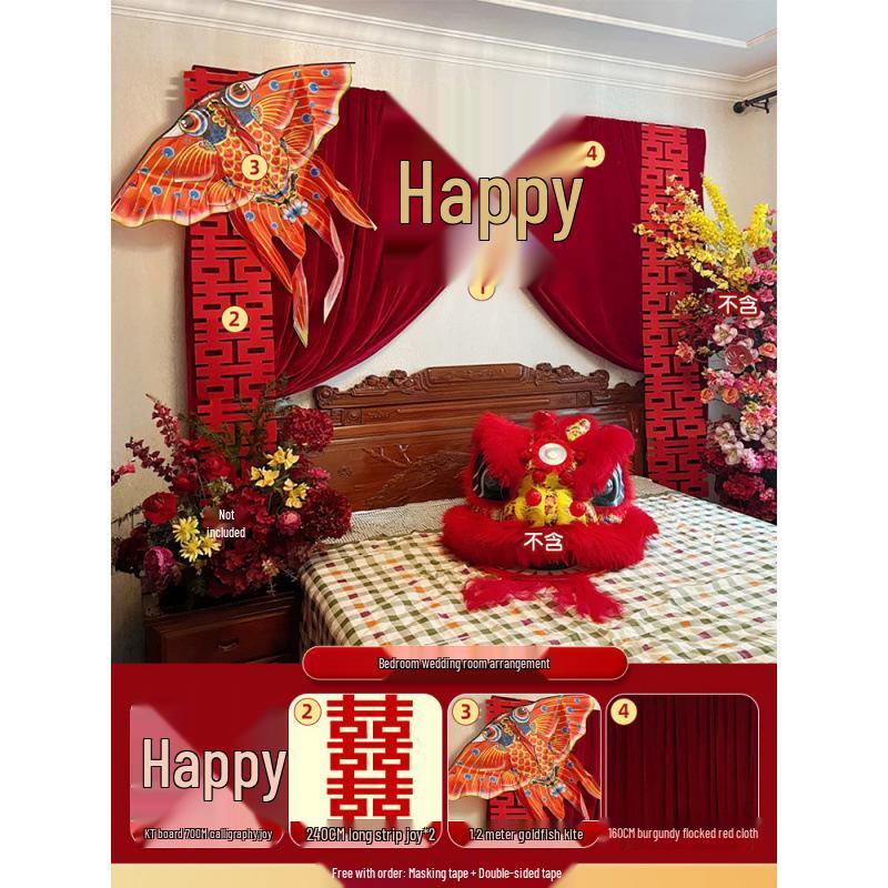 Set Decorazione Matrimonio Camera da Letto Doppia Felicità Rossa