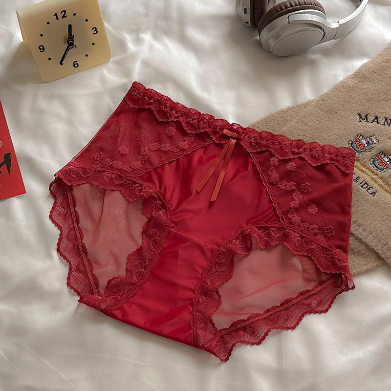 Женские красные красивые сексуальные кружевные дышащие удобные мягкие бесшовные трусики XL