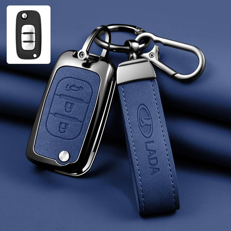 New Zinc Alloy Leather Car Key Cover, For Lada Vesta Granta Xray Kalina Priora Sedan Sport, Protected Keychain Bag, Accessories