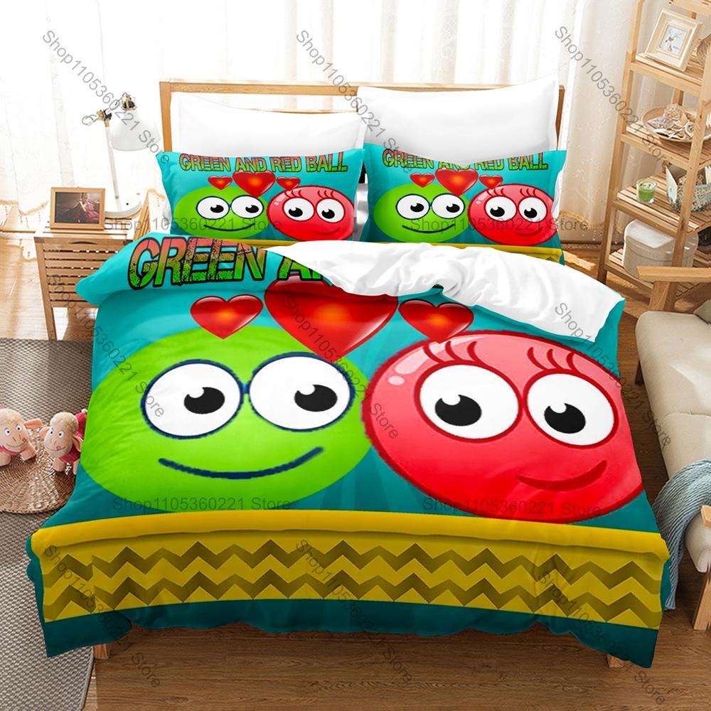 Cartoon Redball Duvet Cover + 2 Pillowcases, Fun Design Cozy Bedding for Dorm & Bedroom