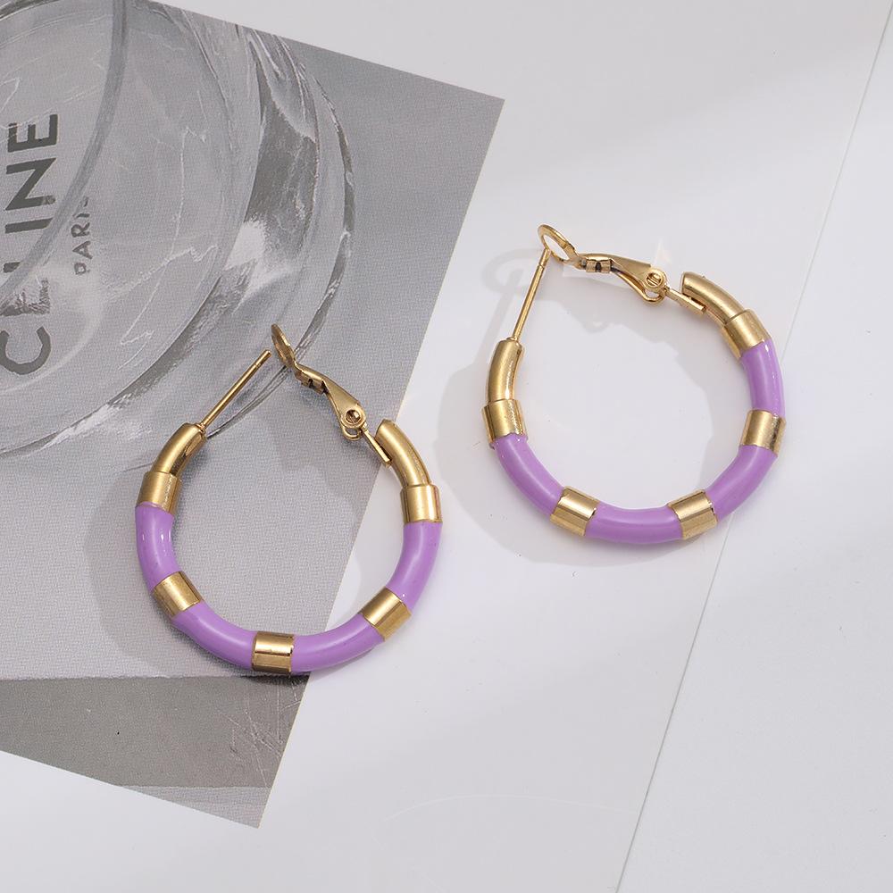 Fashion European and American Titanium Steel Round Earrings Light Luxury Enamel Oil Drop Earrings High Sense Niche Dopamine Earrings