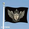 1pc Multi-Size Vintage Guardian Angel Wings Flag Made of Durable Polyester with a Black Background with a Golden Cross And Sophisticated Wing Design.
