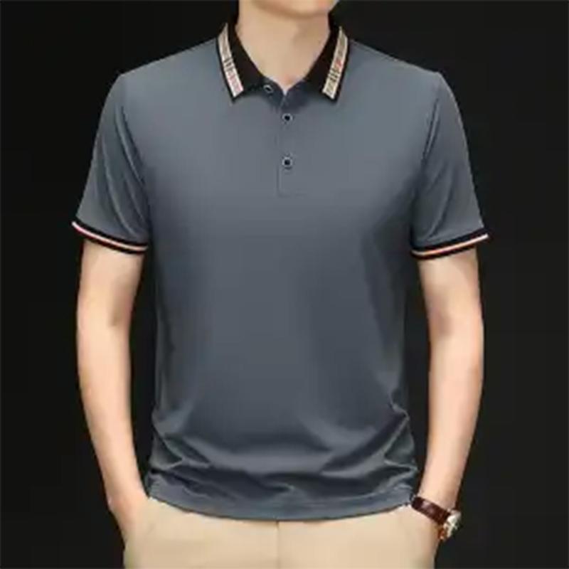 Men's Korean-Style Casual Breathable Polo Shirt  Loose Lapel Solid Color Button Short-Sleeve Top