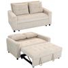 2 Seater Sofa Bed Corduroy Cover Convertible To Sleeper Sofa 2 Pillows Side Pockets 157 X 190 Cm Cream White