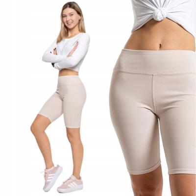 Ribbed Cycling Leggings with High Waist Fit Sports Tights MORAJ S/M Beige