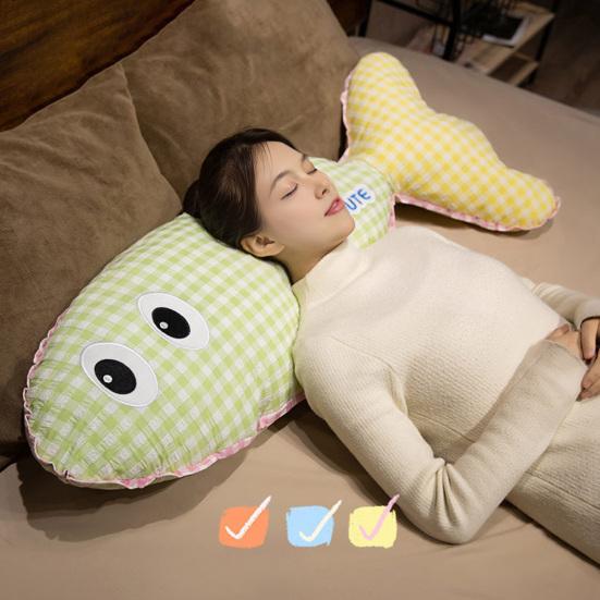 Stuffed Long Fish Pillow Cute Plaid Fish Cuddly Plush Toy Leg Pillow Back Support Headboard Cushion for Side Sleeping Sitting