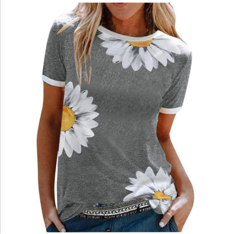 

Летние женские футболки с круглым вырезом и короткими рукавами с принтом хризантем 6XL